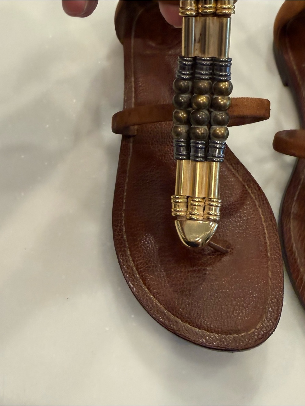 Tory Burch Carla Flats Beaded Leather Sandals Gladiator Style size 8 RARE - Picture 4 of 16